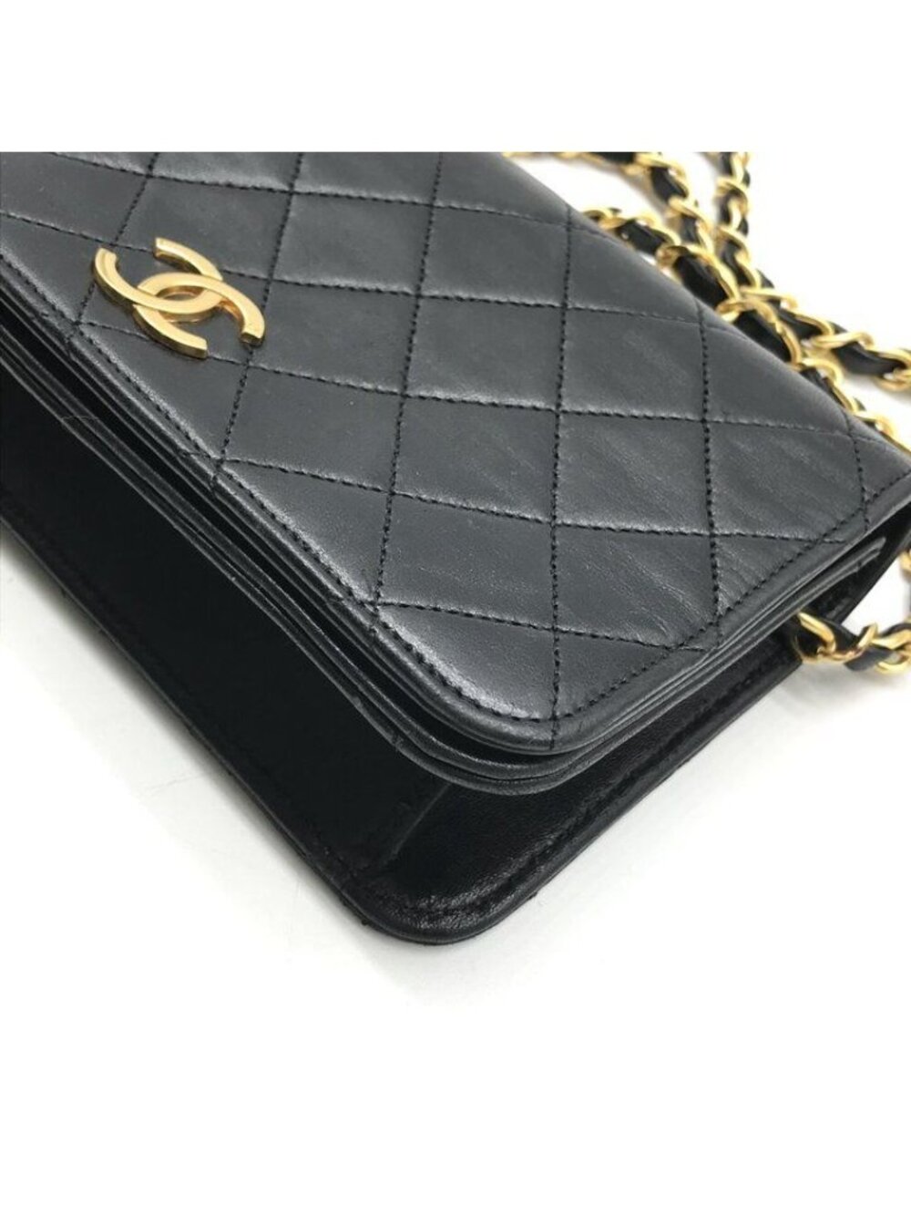 Chanel CC Logo Mini Quilted Push Lock Leather Chain Shoulder Bag Black - Picture 4 of 10